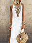 Loose Vacation Linen Simple Ethnic V Neck Sleeveless Maxi Dress