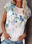 Vacation Floral Gradient Pattern Cotton Blends Crew Neck Summer T-shirt