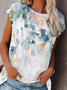 Vacation Floral Gradient Pattern Cotton Blends Crew Neck Summer T-shirt