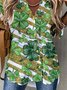 St. Patrick's Day Lucky Shamrock Print Long Sleeve V Neck Long Sleeve Blouse