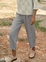Women Casual Pockets Plain Elastic Waist Pants