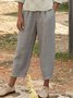 Women Casual Pockets Plain Elastic Waist Pants