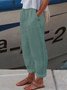 Women Casual Loose Pockets Elastic Waist Linen Pants Ankle Length Pants