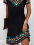 Vacation V Neck Floral Ethnic Crew Neck Short Sleeve Dress