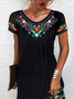 Vacation V Neck Floral Ethnic Crew Neck Short Sleeve Dress