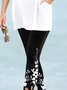 Women Casual Hollow Out Color Block Floral Mid Waist Leggings