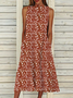 Women Summer Floral Maxi Pockets Sleeveless Crew Neck Vacation Dress