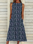 Women Summer Floral Maxi Pockets Sleeveless Crew Neck Vacation Dress