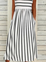 Women Casual Striped Sleeveless Crew Neck Pockets Summer Midi Tank Dress