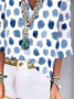 Casual Geometric V Neck Vacation Three Quarter Sleeve Blouse
