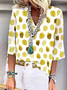 Casual Geometric V Neck Vacation Three Quarter Sleeve Blouse