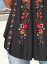 Mexican pattern holiday loose folk flower print half open button top T-shirt   tunic Plus Size