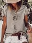Women Casual Dandelion Floral Crew Neck Short Sleeve Summer T-Shirt