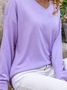Spring Fall Loose V Neck Casual Plain Long Sleeve Tunic