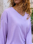 Spring Fall Loose V Neck Casual Plain Long Sleeve Tunic