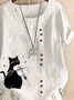 Loose Crew Neck Cute Cat Pattern  Blouse