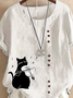 Loose Crew Neck Cute Cat Pattern  Blouse