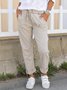 Plain cotton elastic waist pocket drawstring Slacks Pants Plus Size