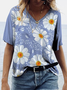 Cotton-Blend V Neck Floral T-Shirt