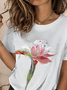 Floral Crew Neck Casual Cotton-Blend T-Shirt