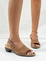 Retro Solid Simple Open Toe Chunky Heel Sandals