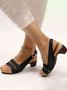 Solid Color Vintage Casual Chunky Heel Sandals