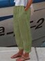 Women Casual Loose Pockets Elastic Waist Linen Pants Ankle Length Pants