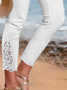 Women Casual Plain Hollow Out Lace Leggings Ankle Pants