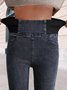 Women Casual Plain Autumn High Waist High Elasticity Daily Loose Plain Pocket Denim Jeans