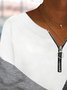 Crew Neck Plain Color Block Zipper Loose Hoodie & Sweatshirt