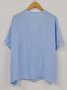 Casual V Neck Button Cotton Loose Blue Short Sleeve Tunic Top
