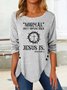 Women Simple Text Letter Autumn Buttoned Daily Loose Crew Neck Regular Regular Size Top