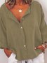 Women V Neck Button Down Solid Casual Long Sleeve Blouse