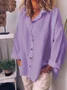 Women Loose Plain Plus Size Cotton Linen Button Down V Neck Long Sleeve Blouse