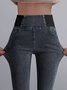 Women Casual Plain Autumn High Waist High Elasticity Daily Loose Plain Pocket Denim Jeans
