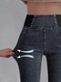 Women Casual Plain Autumn High Waist High Elasticity Daily Loose Plain Pocket Denim Jeans