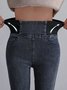 Women Casual Plain Autumn High Waist High Elasticity Daily Loose Plain Pocket Denim Jeans