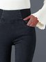 Women Casual Plain Autumn High Waist High Elasticity Daily Loose Plain Pocket Denim Jeans