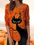 Women Casual Autumn Cat Loose Halloween Long sleeve Tunic