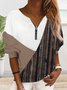 Crew Neck Plain Color Block Zipper Loose Hoodie & Sweatshirt
