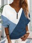Crew Neck Plain Color Block Zipper Loose Hoodie & Sweatshirt