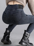Women Casual Plain Autumn High Waist High Elasticity Daily Loose Plain Pocket Denim Jeans