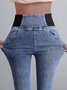 Women Casual Plain Autumn High Waist High Elasticity Daily Loose Plain Pocket Denim Jeans