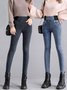 Women Casual Plain Autumn High Waist High Elasticity Daily Loose Plain Pocket Denim Jeans
