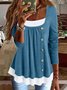 Women Color Block Square Neck Button Flowy Long Sleeve Tunic