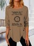 Women Simple Text Letter Autumn Buttoned Daily Loose Crew Neck Regular Regular Size Top