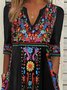 Women Boho Ethnic Three Quarter Sleeve V Neck Dress