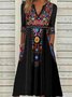 Women Boho Ethnic Three Quarter Sleeve V Neck Dress