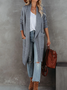 Women Long Sleeve Lapel Open Front Long Woolen Cardigan with Pockets