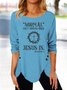 Women Simple Text Letter Autumn Buttoned Daily Loose Crew Neck Regular Regular Size Top